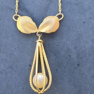 Vintage Bond Boyd Gold Vermeil Sterling Silver Necklace Caged Pearl